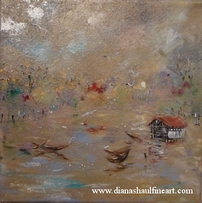Original painting inspired by the boathouse on Hyde Park's Serpentine.