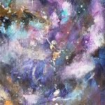 Gonna Be a Star – original semi-abstract acrylic depicting a ballerina reaching for the stars.