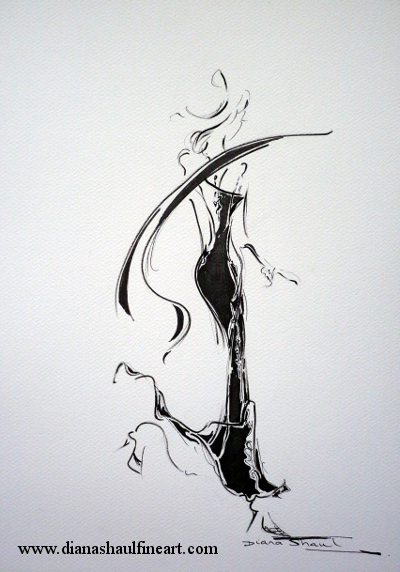 A semi-abstract monochrome image of an elegant woman running in heels.