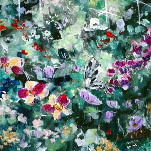 An original painting of an orchid house with butterflies.