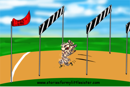 Harrison Hamster I runs through a series of hurdles. Illustration from Harrison's Blog. 